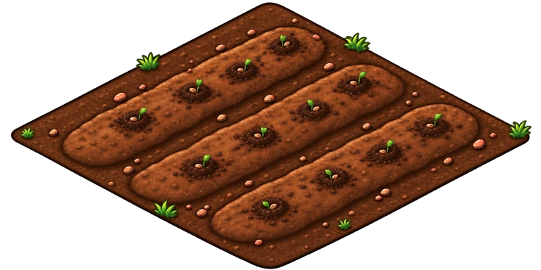 Terreno recém-plantado no jogo