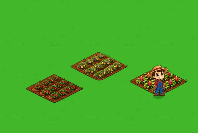 Canteiros de terra preparada com mudas plantadas